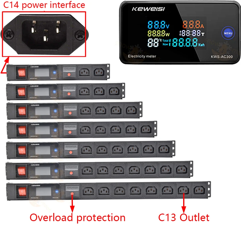 

IEC C14 interface Metal Power Strip Hanging installation 2-10Ways C13 outlet socket overload protection without extension cable