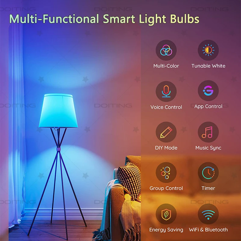 투야 와이파이 스마트 전구, RGB LED 램프, 지능형 밝기 조절, 웜 화이트 램프, 구글 홈, 알렉사 음성 제어 그룹, E27, 15W, 12W