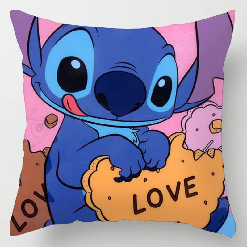 Taie d'oreiller imprimée double face Disney Anime Stitch, figure Kawaii, taie d'oreiller pour chambre d'enfant, décoration intérieure, cadeaux