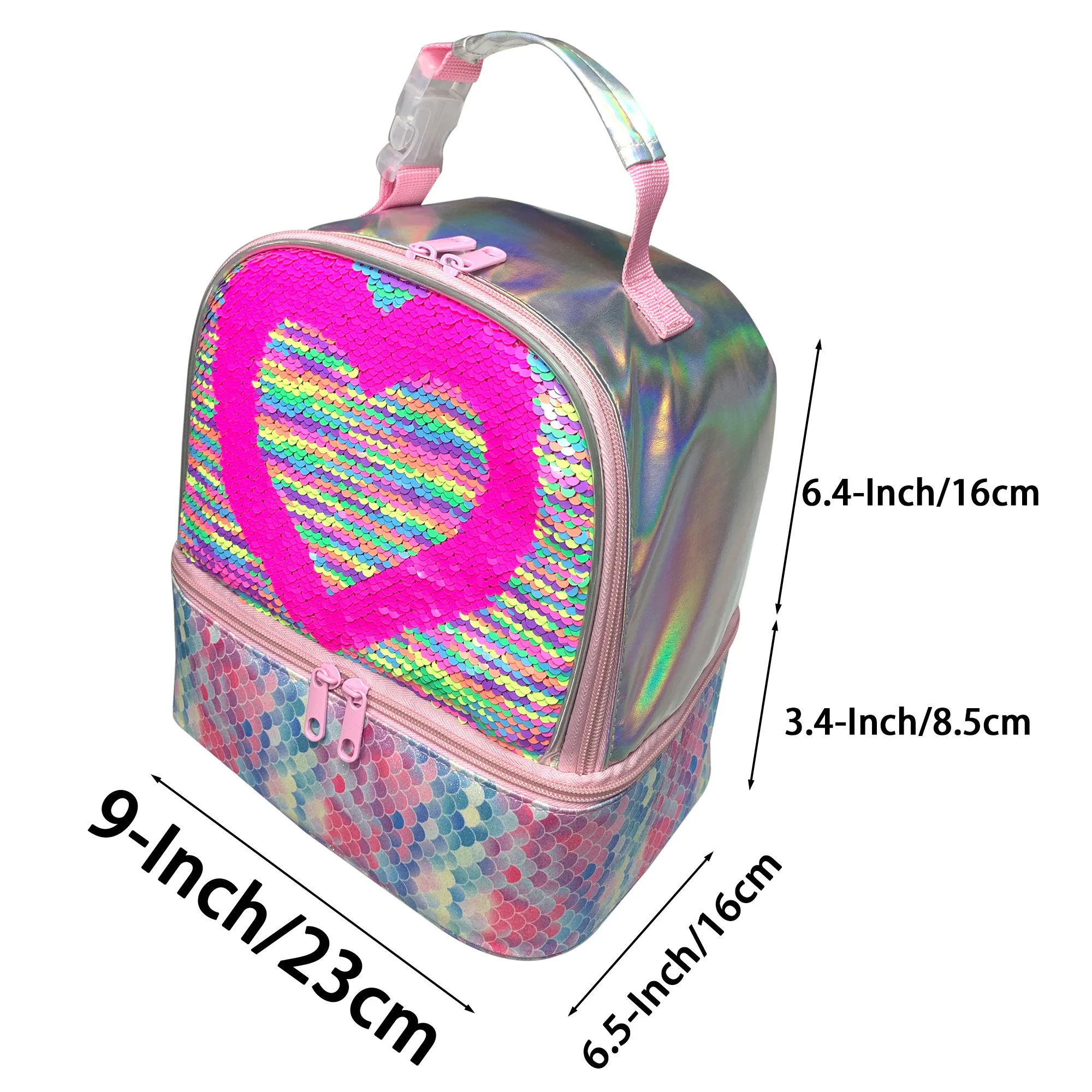 Girls Flip Sequin Rainbow Heart Lunch Box