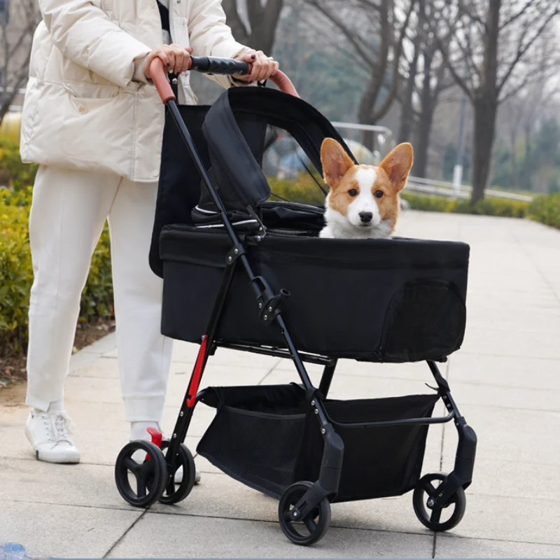 

Multi-function Dog Car Seat Four-wheel Small Dog Transport Disassembly Lift Basket Dog Cage Breathable Window Pet Trolley