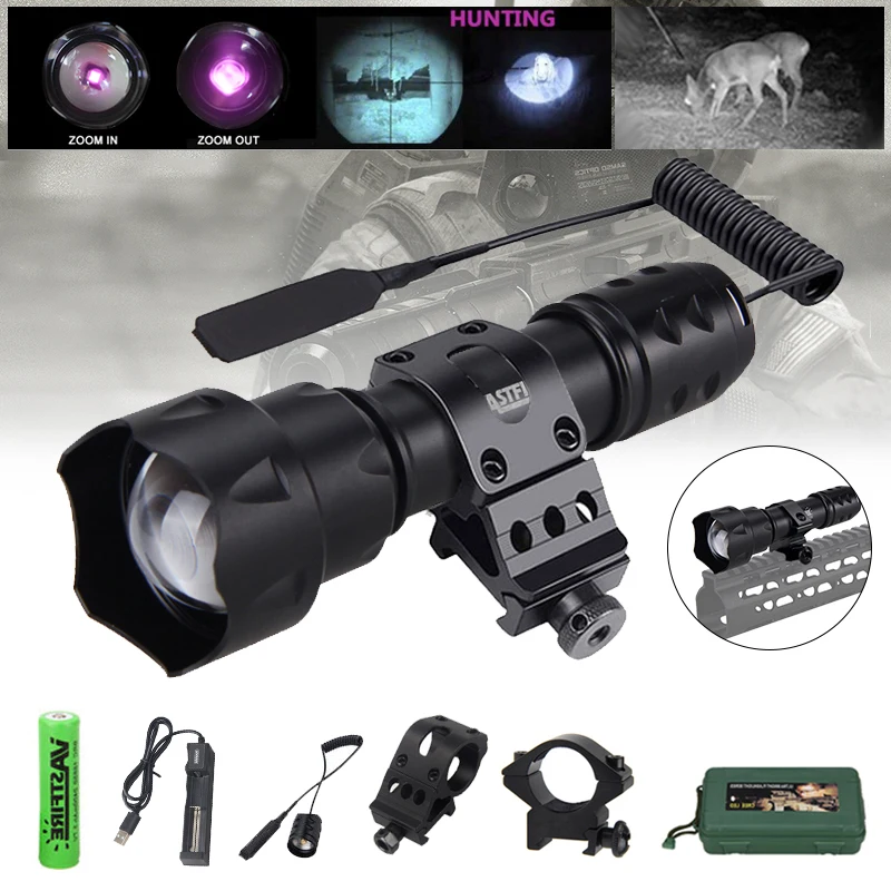 

200 Yards IR Flashlight 940nm Night Vision Zoomable Torch Outdoor LED Tactical Hunting Torch+18650+Charger+Mount+Switch+Box