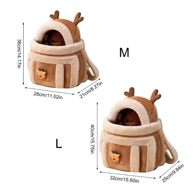 Bag Backpack Dog Travel Bag Pet Winter Outdoor Carriers Plush Reindeer Bag with Hand Warmers G5AB 6