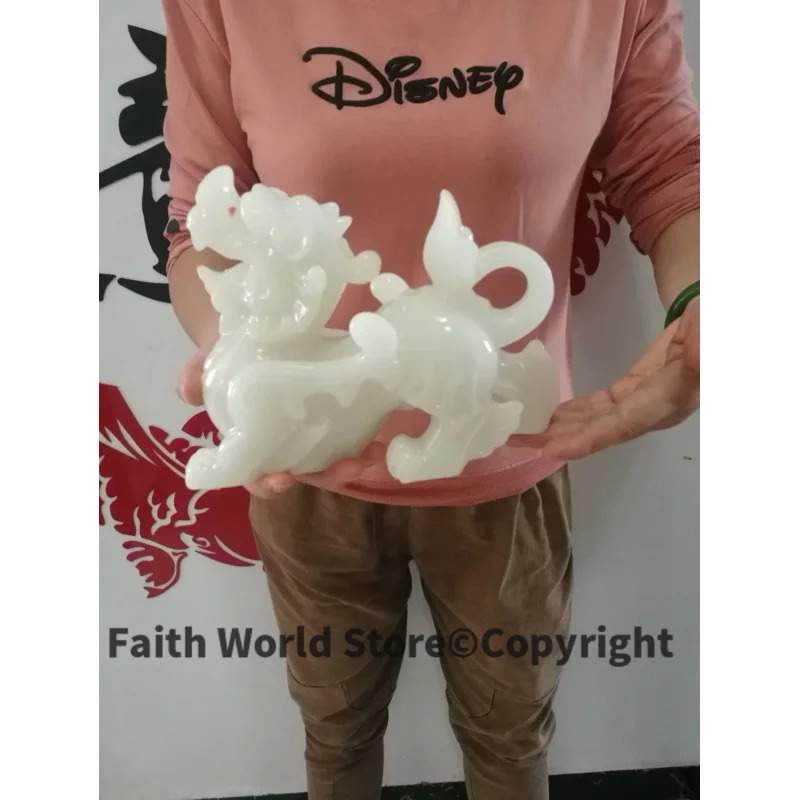 

HOT SALE # office home Southeast Asia FENG SHUI Talisman Money Drawing dragon PI XIU white jade Sculpture ART statue #20CM