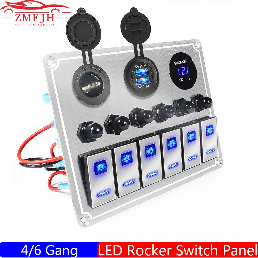 12V/24V Rocker Switch Panel For Truck Camper RV Yacht Marine Car 4/6