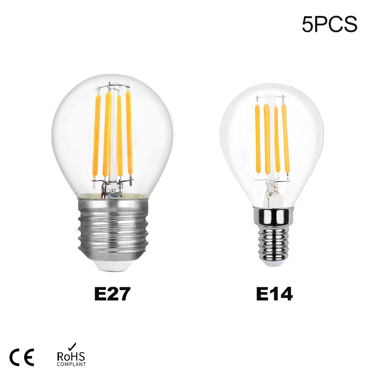 5PCS G45 E14 E27 Retro Edison LED Filament Bulb Lamp Dimmable 220V Light Bulb Glass Bulb Vintage Chandeliers Candle Light