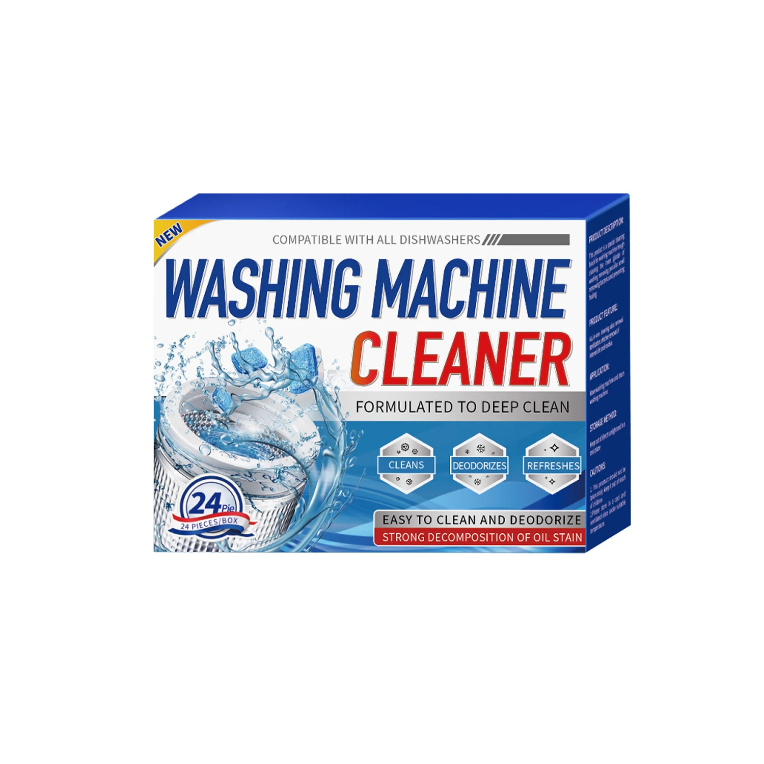 Washing Machine Cleaner Descaler 24 Pack-Deep Cleaning Tablets HE Front Loader & Top Load Washer Clean Inside Drum washing machine tablets washing machine cleaner tablets