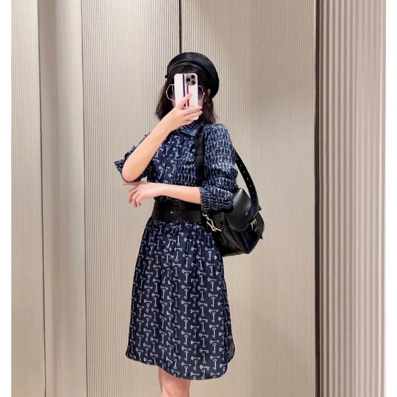 

2023 Summer New Commuter Women High-end Printing 100% Silk Dress