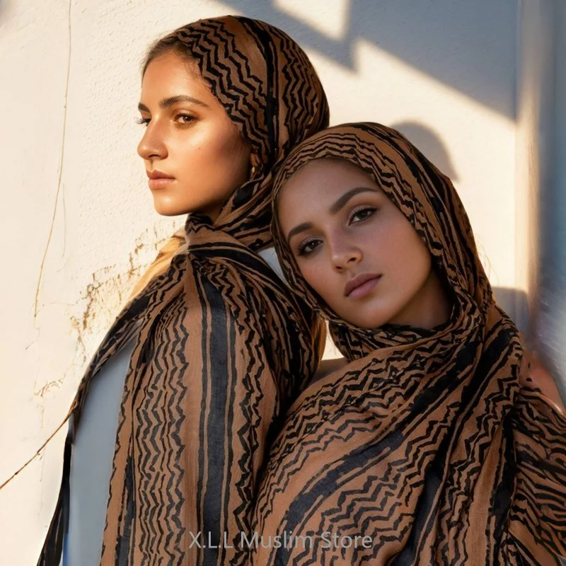 180x70cm Keffiyeh Prayer Chiffon Hijab Soft Women Scarf Muslim Women's Long Shawl Geometric Pattern Print Voile Femme Musulmane muslim headwear head scarf hijab headscarf shawl scarf female head wraps