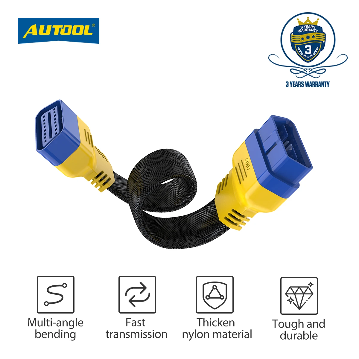 Autool 20cm Car Obd2 Ii 16pin Enhanced Flexible Extension Male To