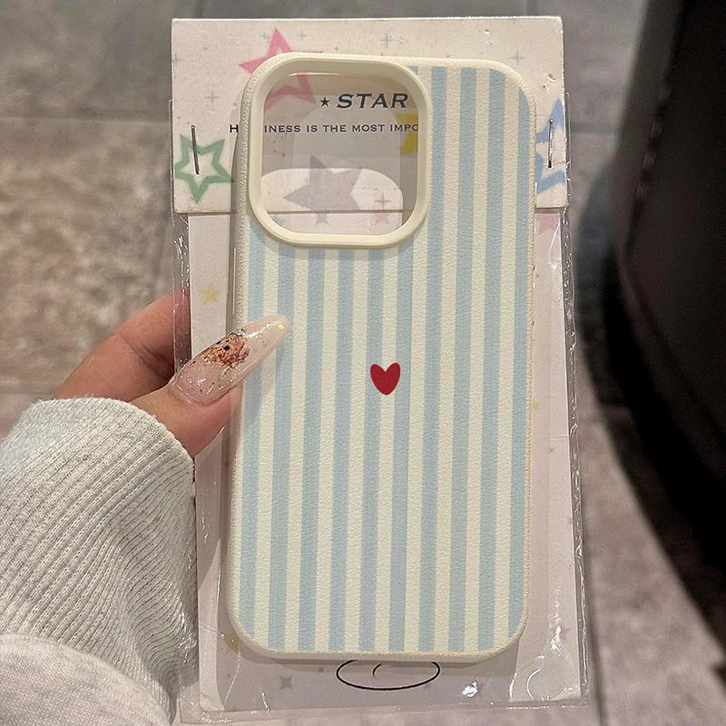 Blue Striped Red Heart Minimalist Pattern Phone Case