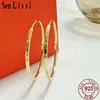 Senlissi - New Fashion18K Gold Plated Hoop Earrings For Women 925 Sterling Silver 2.0mm Fashion Earring Cерьги Kольца 3/4/5/6CM