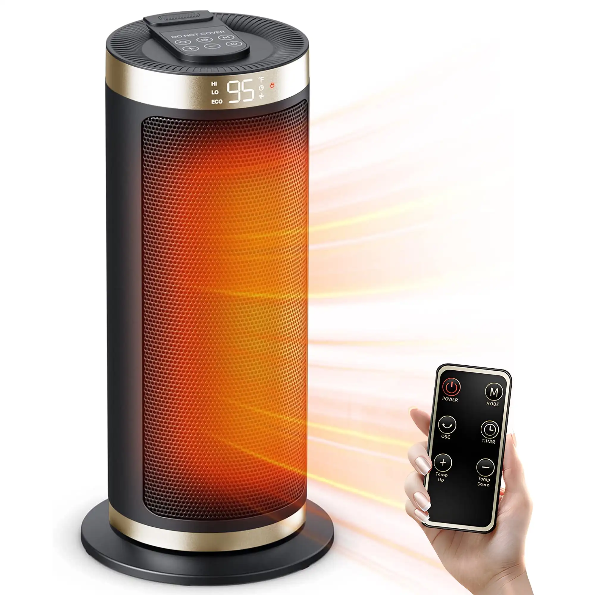 

HONGGE 1500W Ceramic Tower Electric Space Heater with Remote, HP2266R, Black