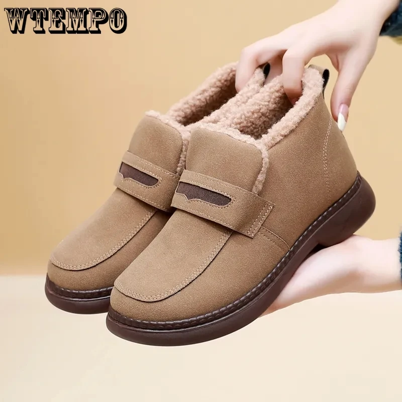 

Motorcycle Boots Faux Suede Low Help Women's Cotton Boots American Fashion Plush Thickened Warm Anti Slip Lightweight Winter