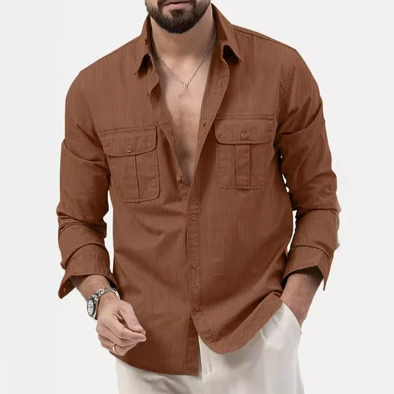Men Corduroy Long Sleeve Blouse Tops