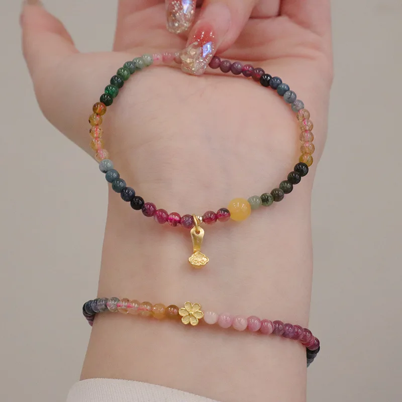 

Браслет из стерлингового серебра S925 с маленькими цветами из натурального турмалина Ruyi