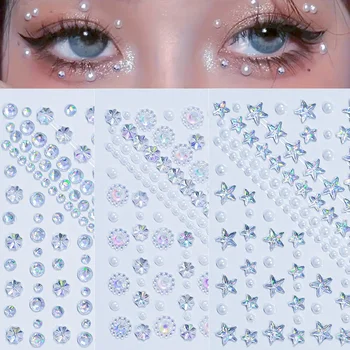 1sheet Star & Moon Face Gems Jewels Stickers Heart Shiny Rhinestone Eye Makeup Temporary Tattoos Decoration For Music Festival