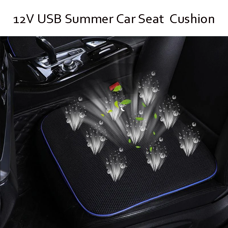 

Summer Car Seat Cushion 12V Cool Air Seat Cover USB Summer Breathable Ventilation Cooling Seat Pad with 4 Fans Blower