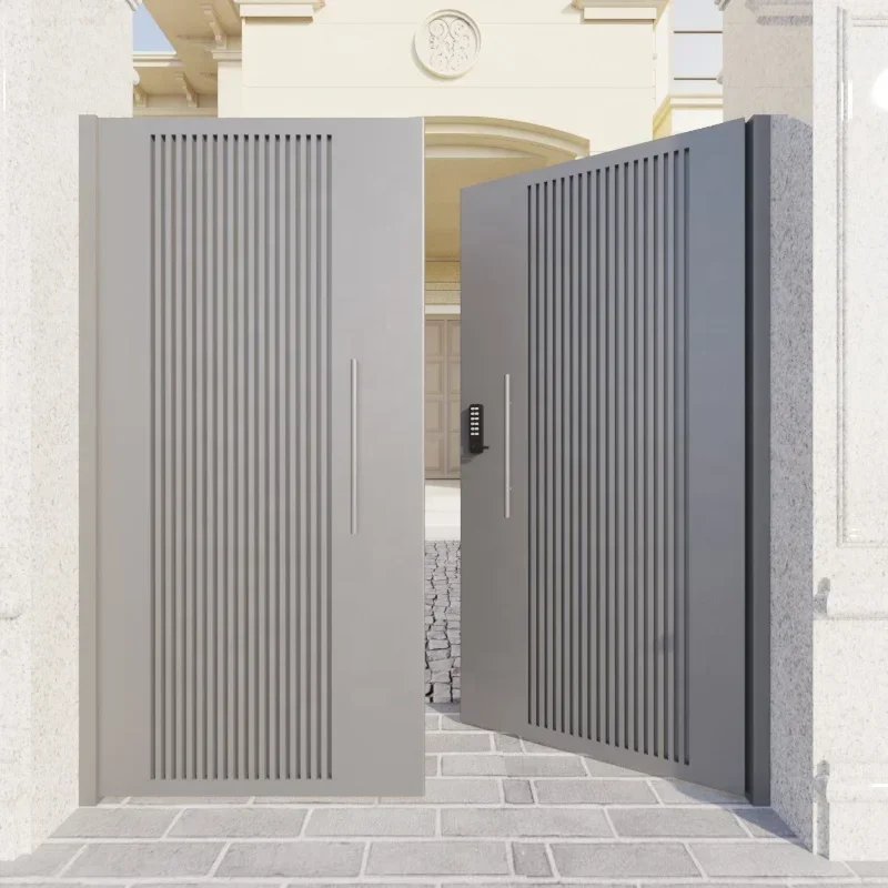 Courtyard Entrance, Villa Entrance, Aluminum Alloy Double Door, Painted Brushed, Customized Size and Color, Durable 2