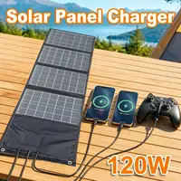Chargeur solaire Leaorld 120W, chargeur solaire portable léger USB QC3.0 PD3.0 pour téléphone, camping, randonnée, voyage en plein air 2