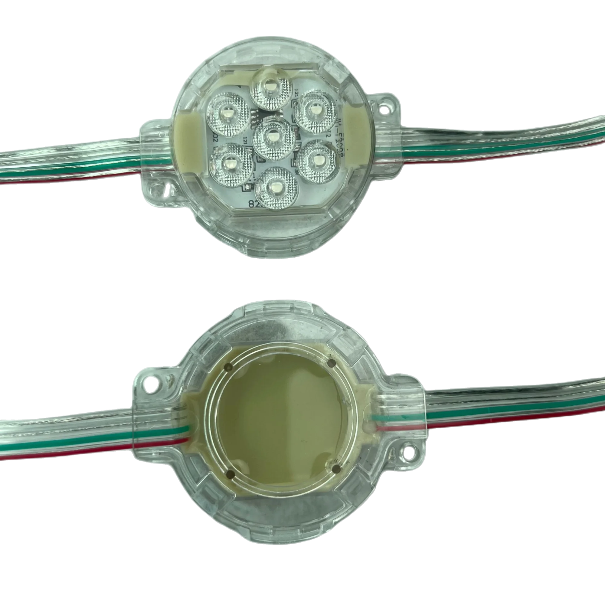30pcs/string 50mm diameter;DC24V;addressable;with backup signal line;rgb full color;IP68;GS8206 pixel module;7pcs 5050 led;