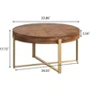 33.86" Modern Retro Splicing Round Coffee Table,Fir Wood Table Top with Gold Cross Legs Base 2