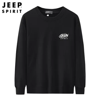 JEEP SPIRIT 남성용 단색 심플 스웨터, 라운드넥 긴팔 티셔츠, 캐주얼 루즈한 대형 풀오버, 가을 패션