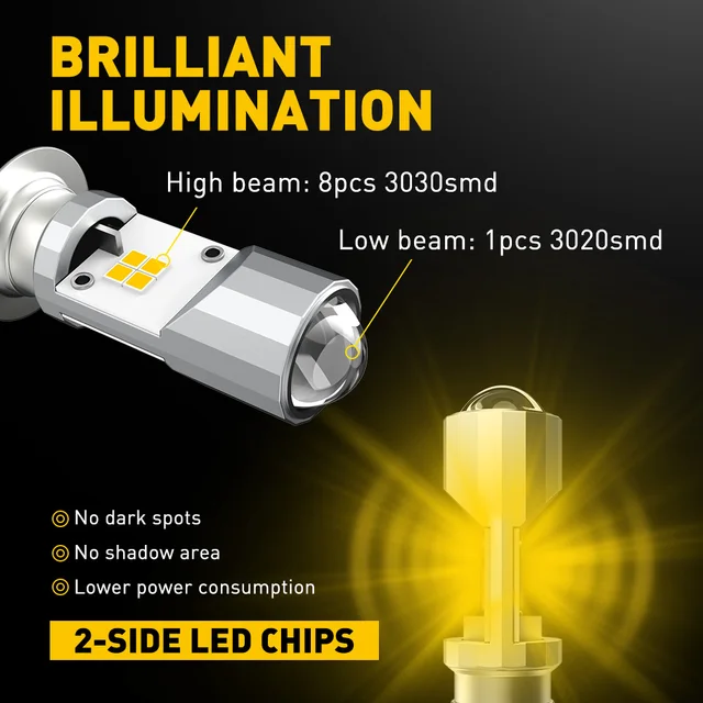 1Pcs AUXITO T19 P15D LED Bulb Canbus for Motorcycle Headlight 12V Hi Lo Beam Dual Color 3200K Yellow 6500K White Motorbike Light