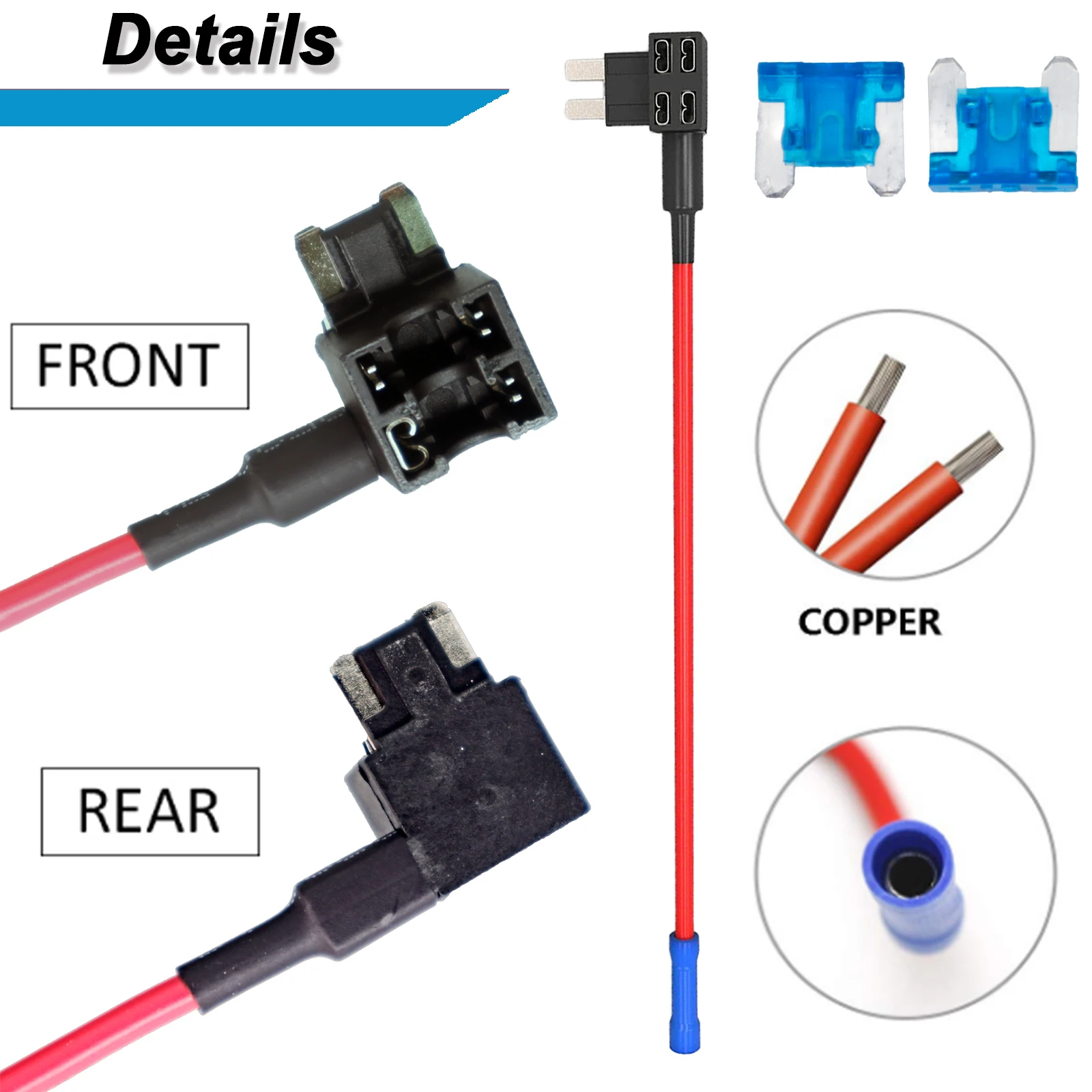 Universal 5 Pack Car Add-A-Circuit Piggy Back Fuse Tap Adapter 16AWG 15A Low Profile Mini Fuse Blade Holder Small Extractor