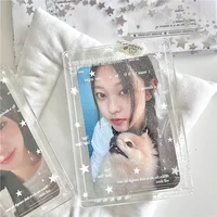 1pcs Cute Star Glitter Kpop Card Sleeves Holder 3 Inch Storage Holder Card Films Game Cards Protector Keychain Gift 2