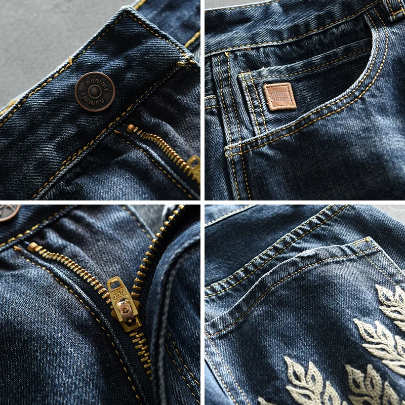 2024 Spring New Cargo Vintage Straight Jeans for Men Clothing Soft Cotton Casual Streetwear Men Pants AG7116