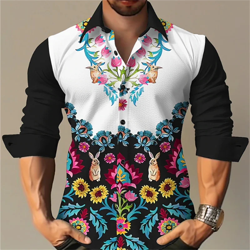 Men's Long Sleeve Button Shirt Fashion Luxury New Designer Design Apparel Music Flower HD Pattern Soft and Comfortable