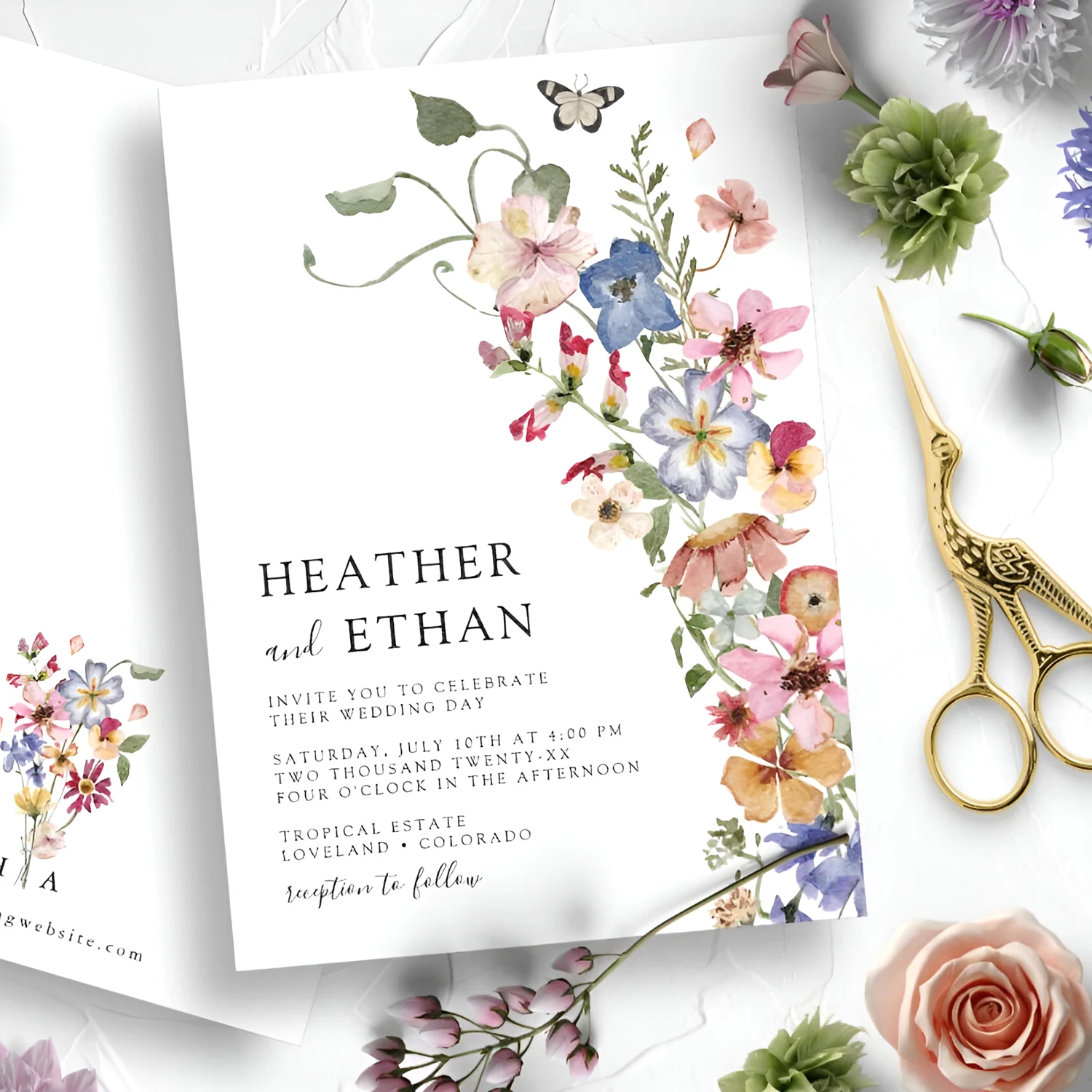 Country Wedding Invitation Personalized Wedding Invitation Card Invitations for Elegant Wildflowers 20pcs