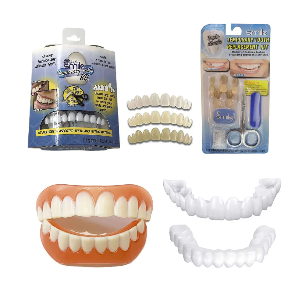 

New Dental Fake Teeth Denture Veneers Temporary Upper Lower Snap Brace Flexible Comfort Fit False Tooth Repair Filling Materials