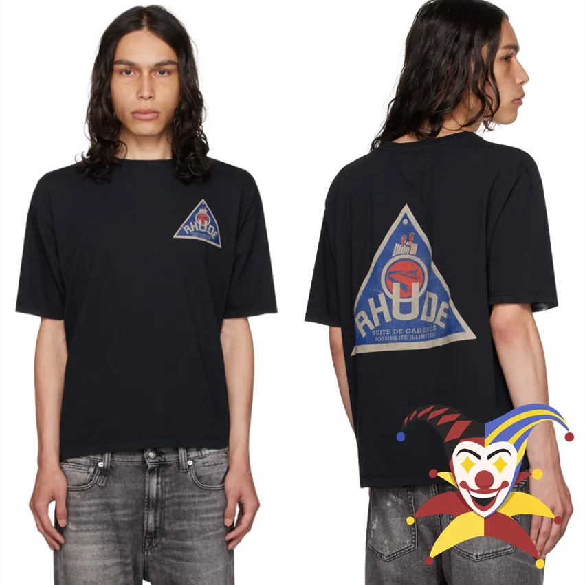 

Triangle Rhude T Shirts Men Women Short Sleeve Tees Apricot Black T-Shirt