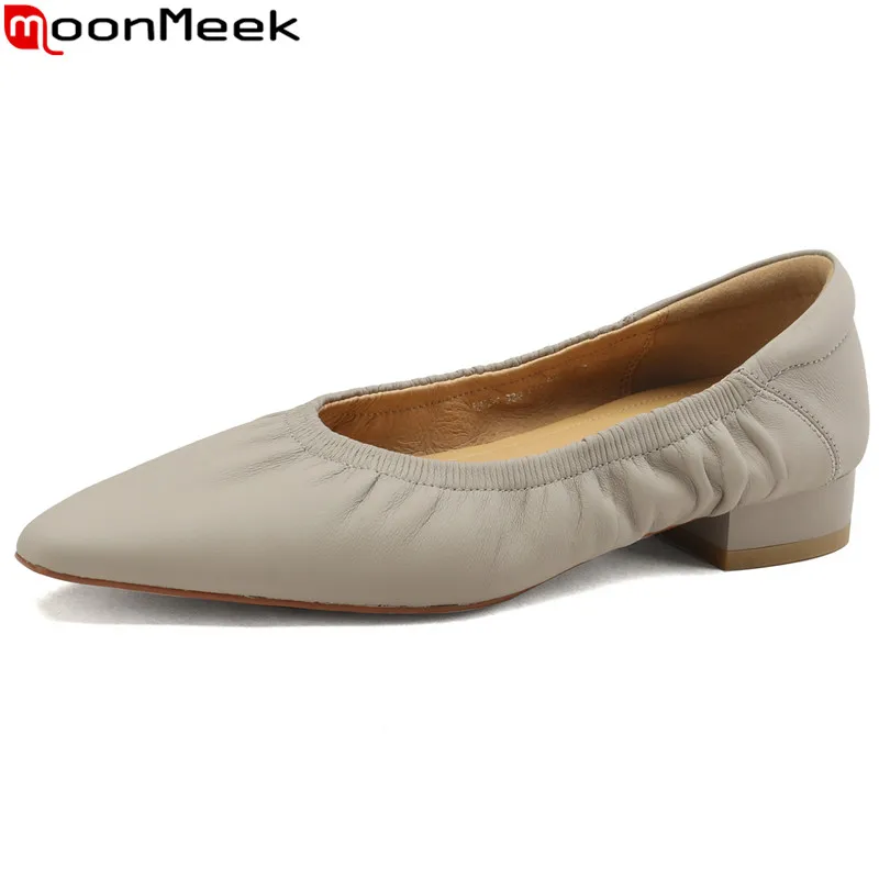 

MoonMeek 2023 New Sheepskin Pleated Loafers Flats Shoes Woman Ladies Concise Dress Shoes Shallow Slip On Solid Flats