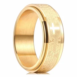 Stainless Steel Christian Cross Spinner Ring - Anxiety Relief Amulet Jewelry - 8 (Gold Color)