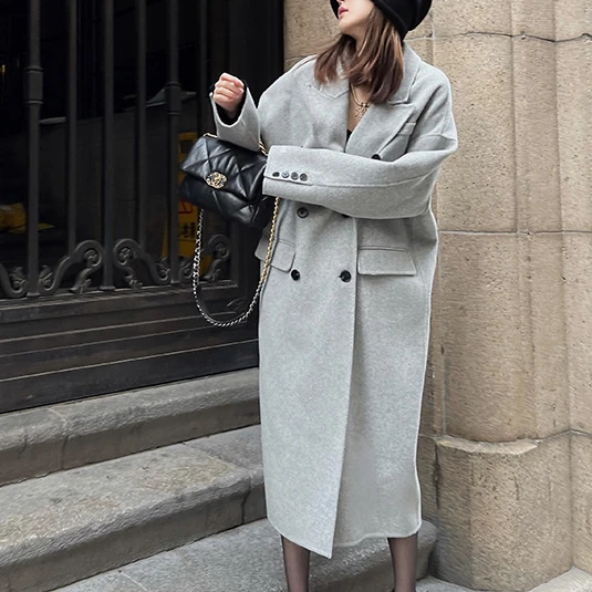 

Women AW Jacket, Double-sided Cashmere Coat Thick and Long Coat Loose Silhouette Warm and Windproof Coat New Winter Women Jacket