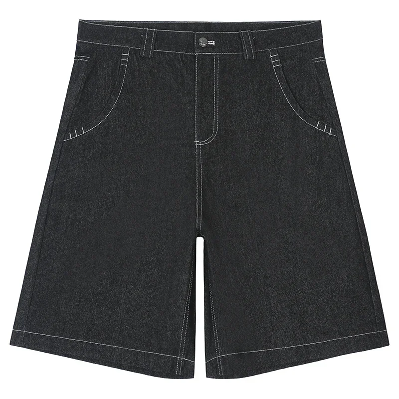 Embroidered denim shorts for men and women summer sports American retro loose wide leg skateboarding hip-hop cropped pants