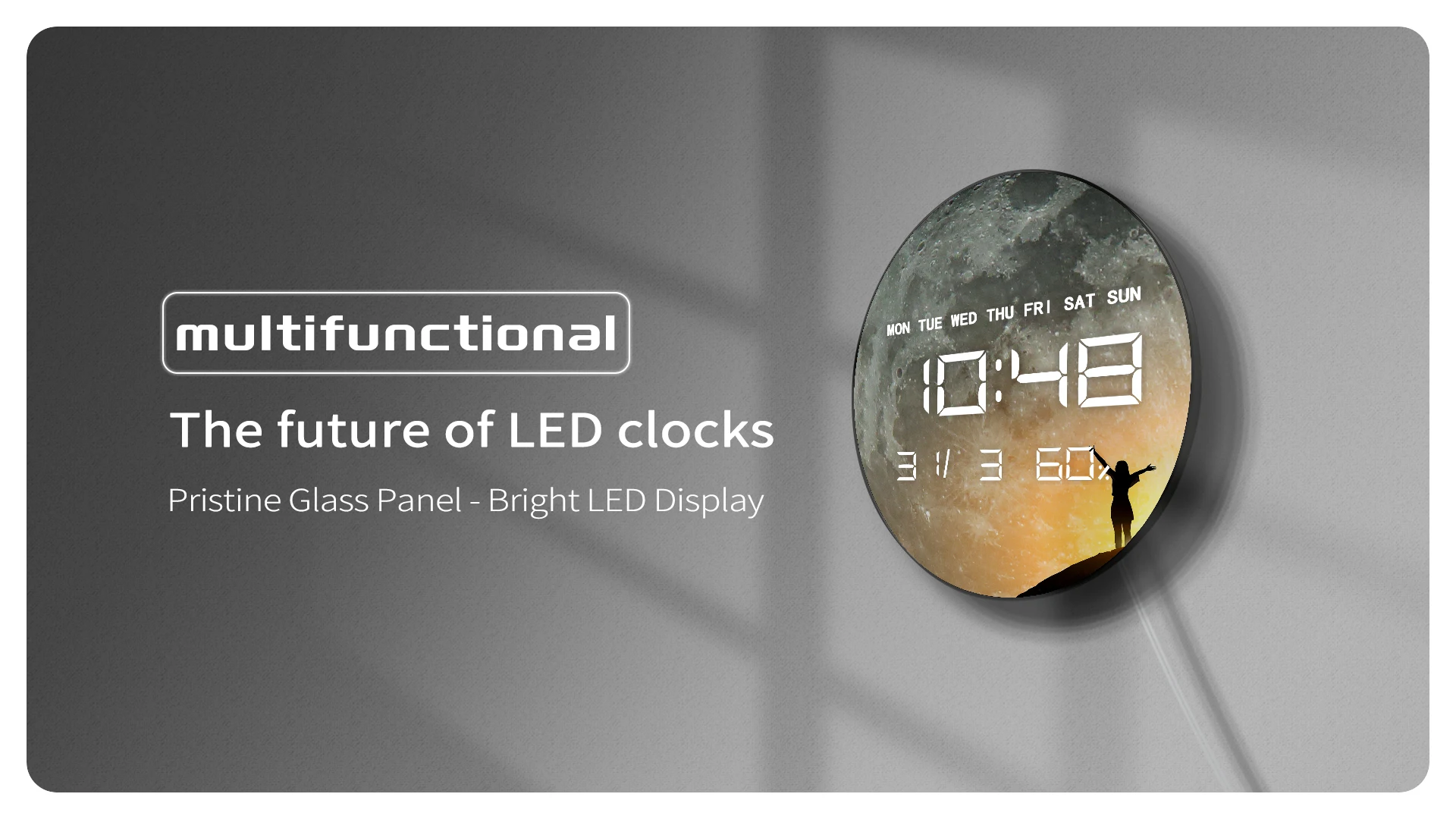 Description Picture 2 of itemBig Full Moon Phase Electronic Digital Wall Clock Large Display Milky Way Celestial Home Decor LED Numeric Clock Wall & Desk Use