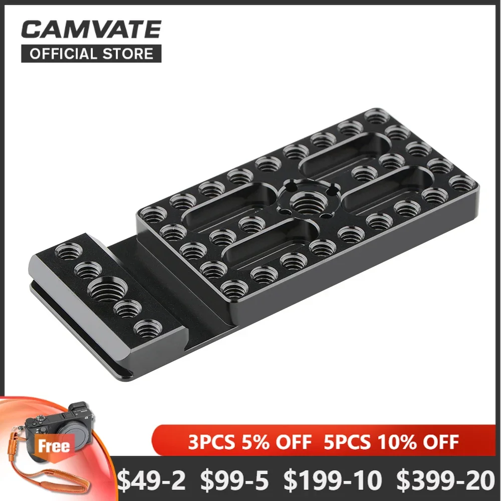 

CAMVATE Aluminum Camera Baseplate Cheese Plate With NATO Rail Mount & 1/4" 3/8" Threaded Holes For RED Camera Cage Handle Rig
