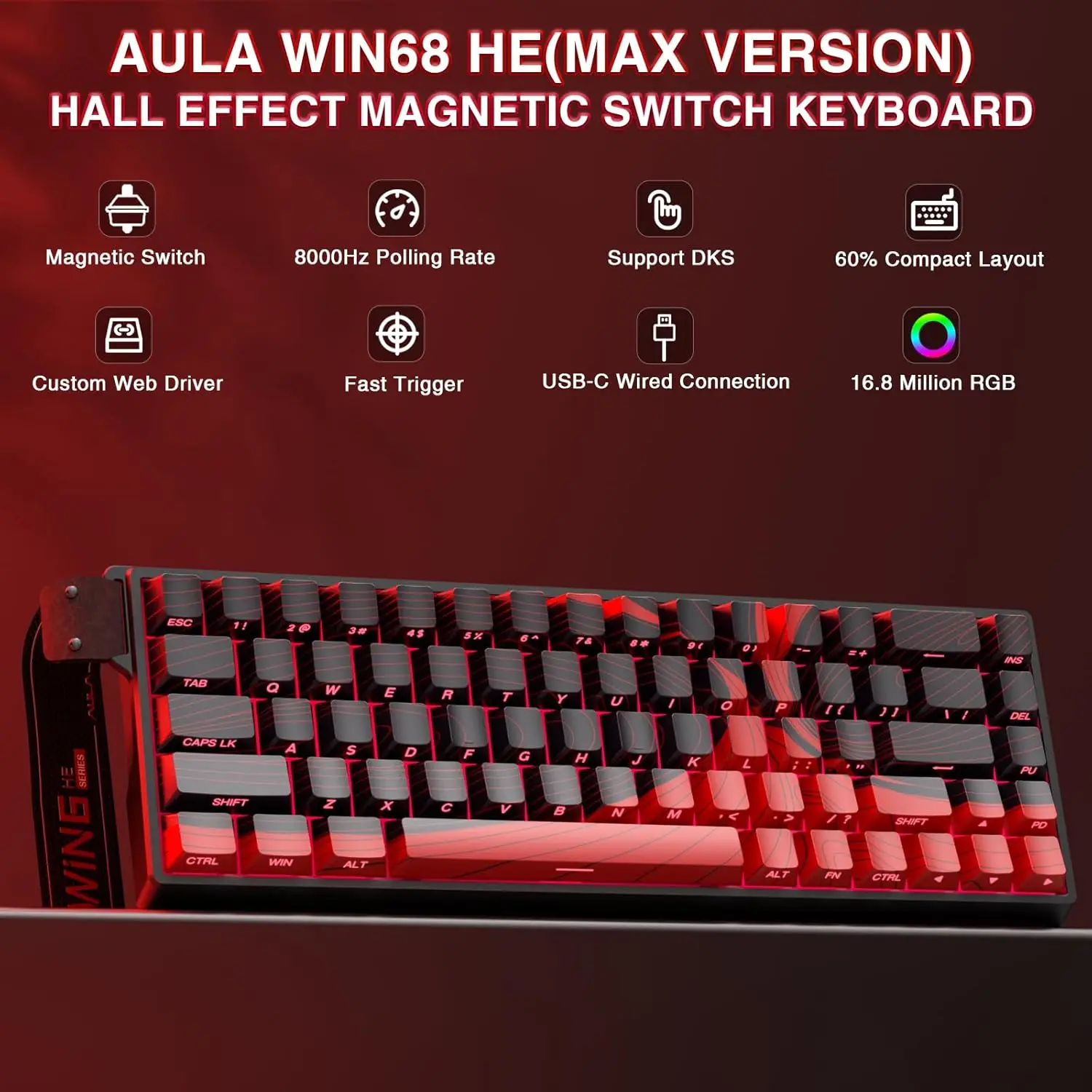 AULA WIN60/68HE 마그네틱 스위치 키보드 8000HZ 게이밍 키보드 FPS 낮은 지연 시간 맞춤형 기계식 키보드 PC용 E-스포츠 키보드