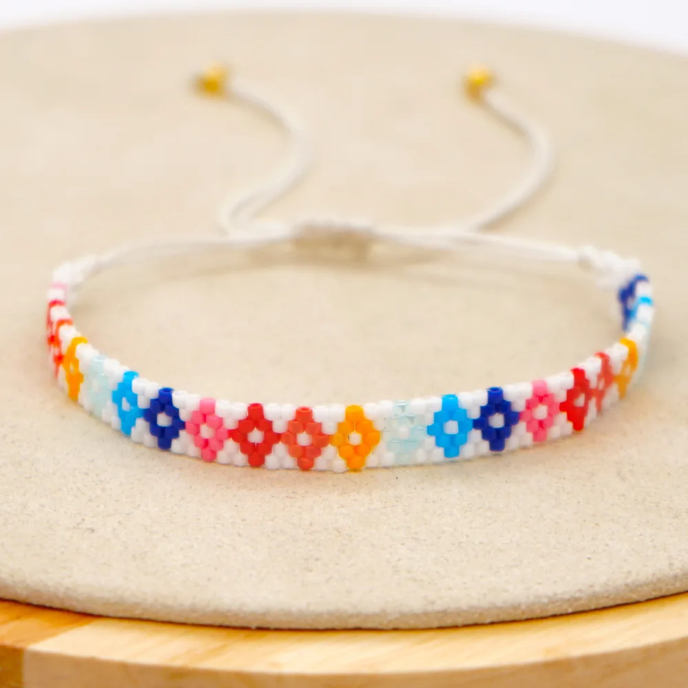 

Simple and Versatile Rainbow Geometric Pure Handmade Beaded Miyuki Rice Bead Couple Bracelet Bracelet for Women