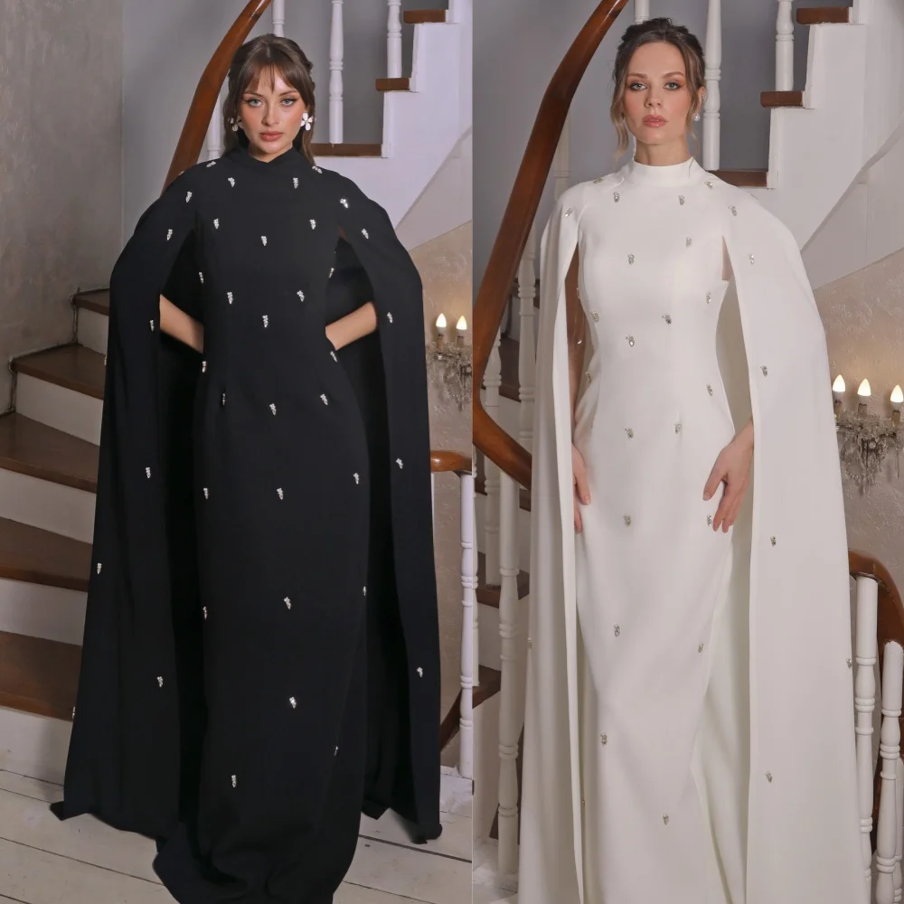 

Ball Dress Evening Saudi Arabia Jersey Beading Draped Pleat Engagement A-line High Collar Bespoke Occasion Gown Long Dresses