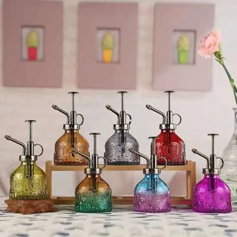 Retro transparent embossed glass watering pot succulent watering pot small spray press empty bottle