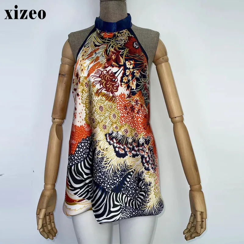 XIZEO Elegant Printed Summer Boho Bikini Cover-ups Sexy Beach Wear Silk feeling comfortable high quality holiday Women Top