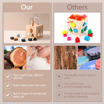 Wooden Box Toy Silicone Geometric Shape Blocks 5