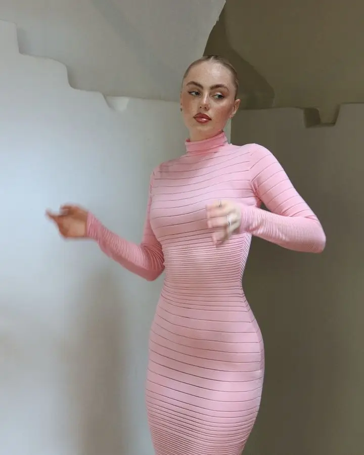 Elegant Long Sleeved Sweater Knit Dress Women Stretch Tight Striped Bodycon Party Evening Dress Fashiona Street Vestido