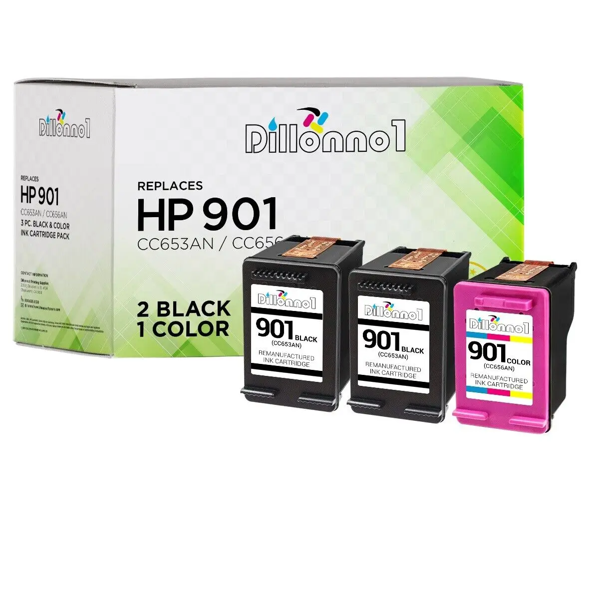 Inchiostro 3Pk 901 Nero/Colore Cc653A Cc656A Per Hp Officejet J4524 J4540 J4550 J4580