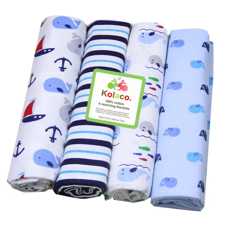 4Piece Baby Swaddling Cartoon Blanket Set Elephant & Heart & Flower Prints Infant Soft Bedding Covers